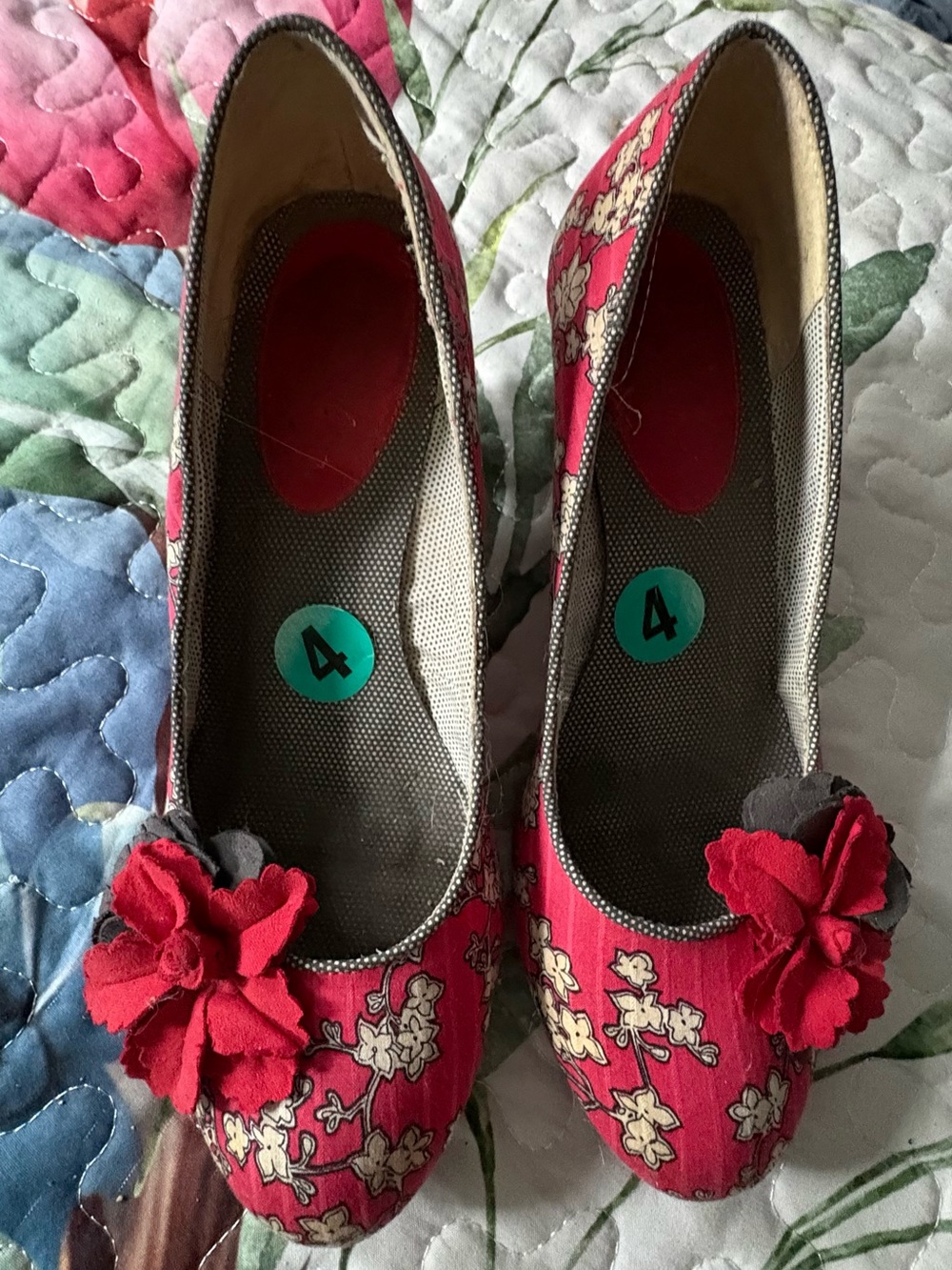 Floral Red Ruby Shoo Low Heel Pumps